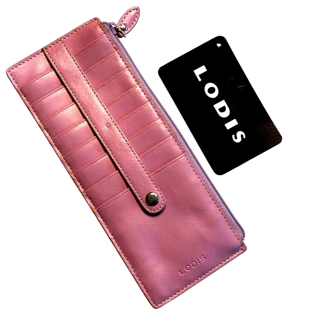 Lodis light PURPLE leather wallet slots for credit card & ID zipper coin pouch